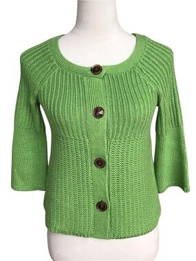 Ann Taylor Loft Green Button Down 3/4 Sleeve Sweater Size XXSP